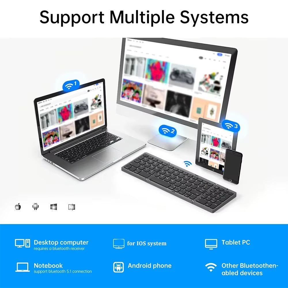 TriFoldable Bluetooth 5.1 Keyboard Mini Keyboard Keyboard Portable Tablet Keyboard Mute Keyboard for Laptop Windows Android IOS