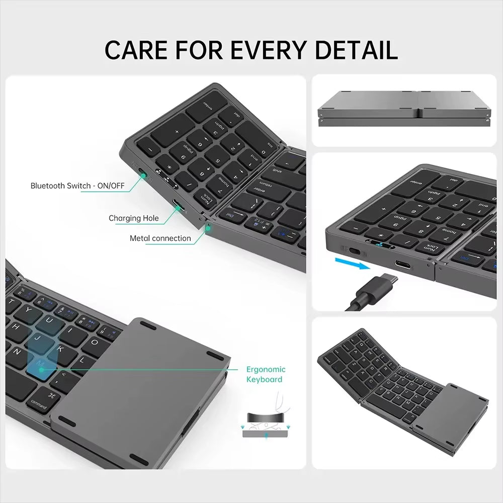 TriFoldable Bluetooth 5.1 Keyboard Mini Keyboard Keyboard Portable Tablet Keyboard Mute Keyboard for Laptop Windows Android IOS